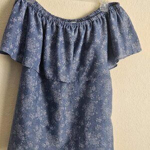 Moa moa Boho Blue Off Shoulder Sexy Ruffle blouse 1X plus size